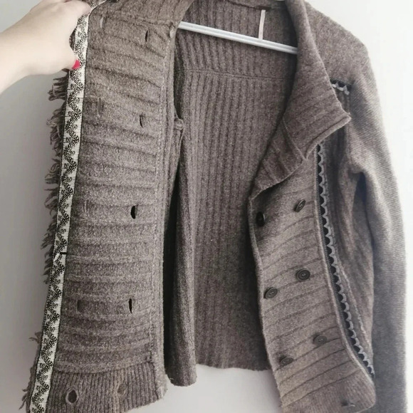 Free People Chenille Knit Double Breasted Cardigan Cuddle Bear Admiral Tan Small - Picture 7 of 16